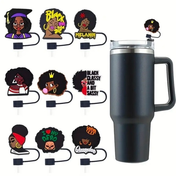 5 Random Silicone Straw Covers w/Reusable Inverted Straw Tips, Dust & Leak Proof - Picture 6 of 9